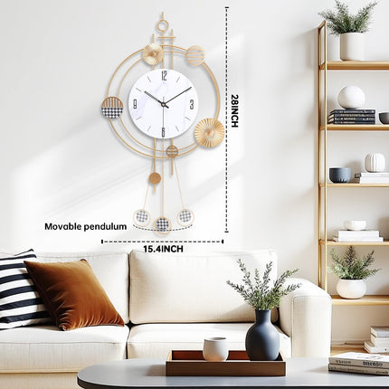 Wall Clock for Living Room, Silent Quality Quartz Battery Operated with Pendulum