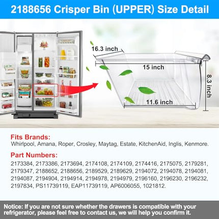 [2 Pack] Upgraded 2188656 Fridge Crisper Drawer (UPPER) & 2188664 Fridge Crisper