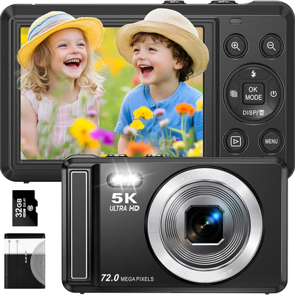 5K Digital Camera - Point and Shoot Small Digital Cameras - 72MP UHD Autofocus C