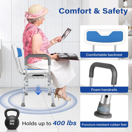 Jhkopqe Swivel Shower Chair Height Adjustable Swivel Shower Chair for Inside Sho