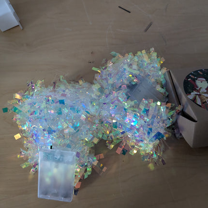 Christmas Tinsel Garland Iridescent Metallic Foil Garland Battery Powered String