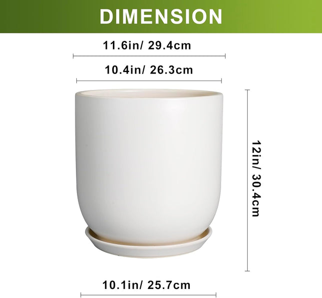 SUNPOTFOR Plant Pot 12 inch - Ceramic Pot for Plants Indoor Outdoor Large Plante