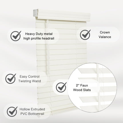LOTUS & WINDOWARE Cordless 2-inchFaux Wood Blind 27" Wide x 36" Long,(Soft White