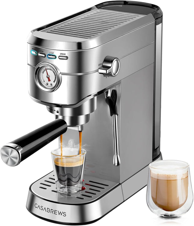 CASABREWS Espresso Machine 20 Bar, Compact Coffee Maker with 34oz Water Tank, Pr