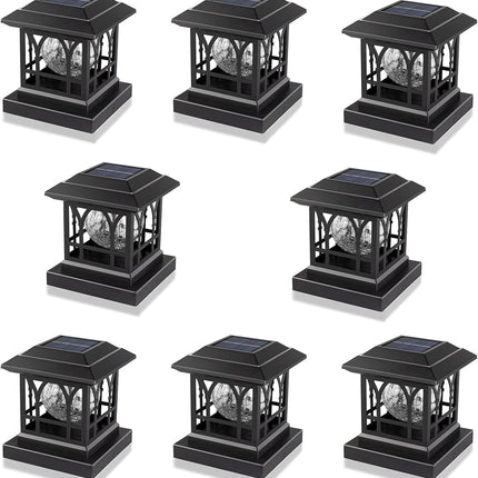AEFRELEOHT Solar Post Cap Lights, Warm White & RGB Automatic Cycling, Cracked Gl