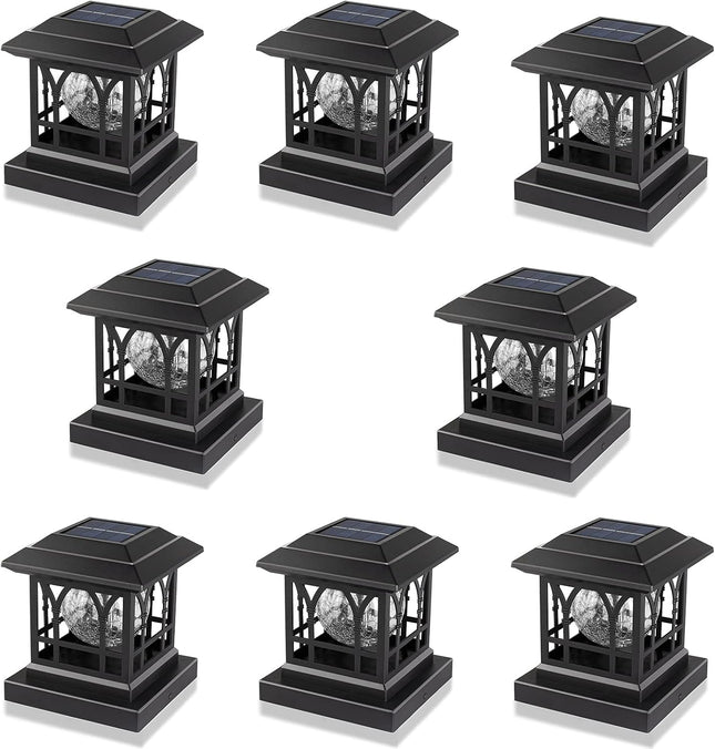 AEFRELEOHT Solar Post Cap Lights, Warm White & RGB Automatic Cycling, Cracked Gl