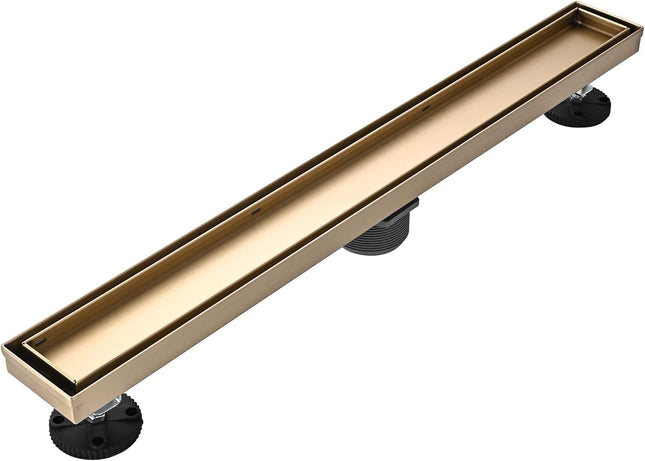 AVSIILE Linear Shower Floor Drain, Brushed Gold 24 Inch 304 Stainless Steel Bath