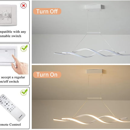 Jaycomey Modern Pendant Light, Dimmable LED Chandelier with Remote Control,Wave