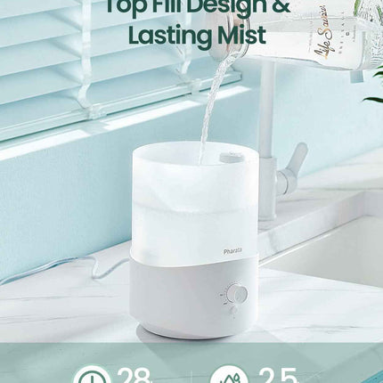 Pharata Humidifiers for Bedroom Large Room, 2.5L Cool Mist Humidifier with Essential Oil Diffuser, Top Fill Humidifier for Baby, Home, Plant, Ultrasonic Humidification for whole house, Auto Shut-Off