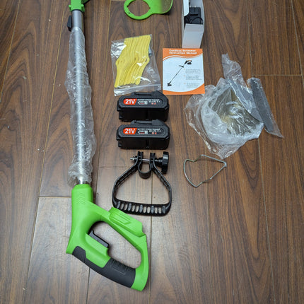 Cordless Weed Wacker 21V with 2 x 2.0Ah Batteries & 4 Blade Types, Stringless Electric Grass Trimmer, Green