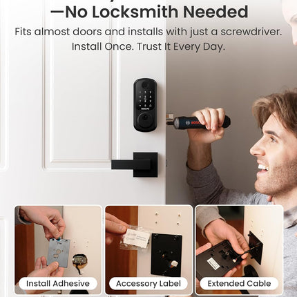 DESLOC B200 Fingerprint Smart Lock with 2 Lever Handles, Keyless Entry Deadbolt with App, Code & Key, IP54