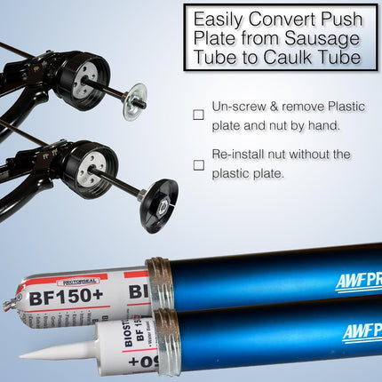 AWF Pro Sausage Caulk Gun, 20 oz Foil Pack / 10 oz Cartridge Convertible, 12:1 T