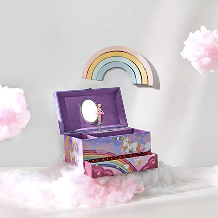 SONGMICS Music Jewelry Box, Ballerina Music Box, Rainbow and Unicorn, 7.5 x 4.3