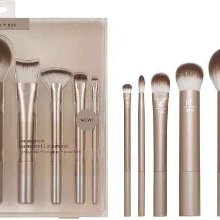 Real Techniques Au Naturale 9 Piece Makeup Brush Set, For Liquid, Cream, & Powde