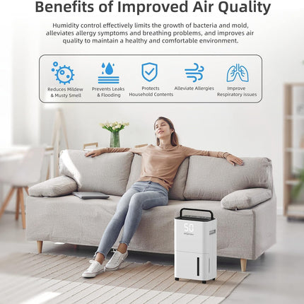 HOGARLABS 34 Pint Home Dehumidifier for Basement & Bedroom, 3 Modes, Continuous Drain, Timer & Child Lock