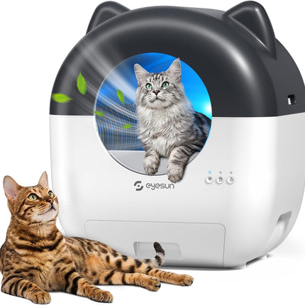 EYESUN 76L Self-Cleaning Cat Litter Box with App Control, 13L Waste Bin, Safety Sensors & Odor Control