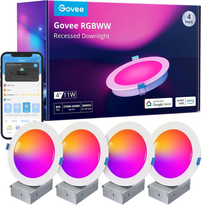 (ONLY 2) Govee 4 Inch Smart Recessed Pot Lights, Wi-Fi & Bluetooth RGBWW Dimmabl