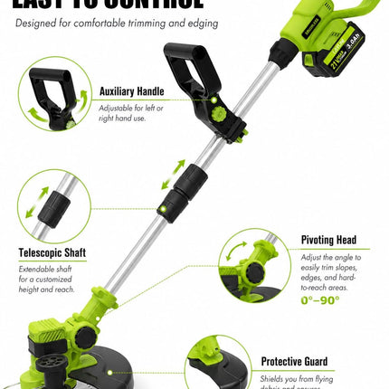 INCOMPLETE LAYUNI 21V Brushless Cordless Weed Wacker, 4-in-1 Trimmer & Edger with 2 x 3.0Ah (No String Holder)