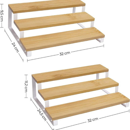 SONGMICS Bamboo Spice Rack, Set of 2 3 Tier Expandable Spice Rack, Storage Shelf
