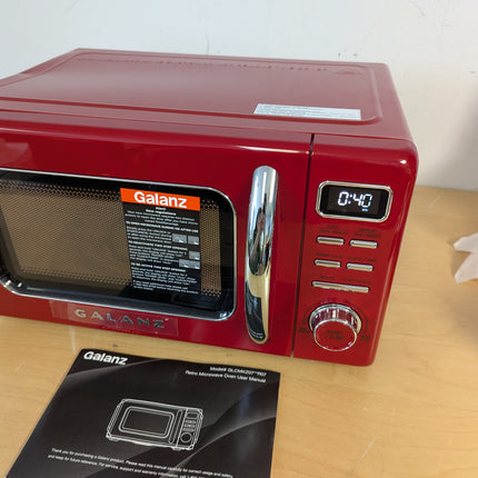 Galanz GLCMKZ09RDR09 Retro Countertop Microwave Oven with Auto Cook & Reheat, De