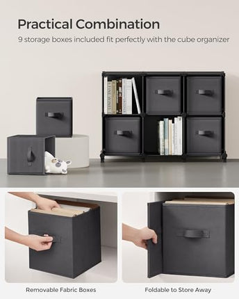 SONGMICS Cube Storage Organizer with Storage Boxes, 9-Cube Organizer, 9 Collapsi
