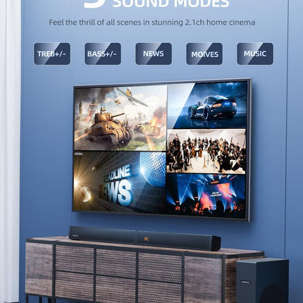 180W Sound Bar MEREDO 2 in 1 Detachable Soundbar for TV 2.1CH Soundbar with Subw
