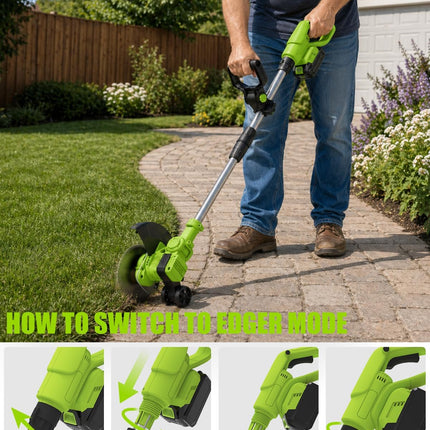 INCOMPLETE LAYUNI 21V Brushless Cordless Weed Wacker, 4-in-1 Trimmer & Edger with 2 x 3.0Ah (No String Holder)