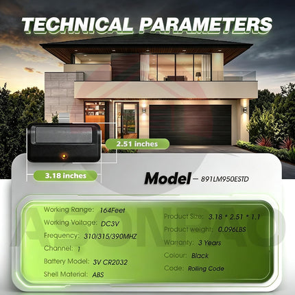 2 for LiftMaster Chamberlain Craftsman Universal Garage Door Opener Remote, 891L
