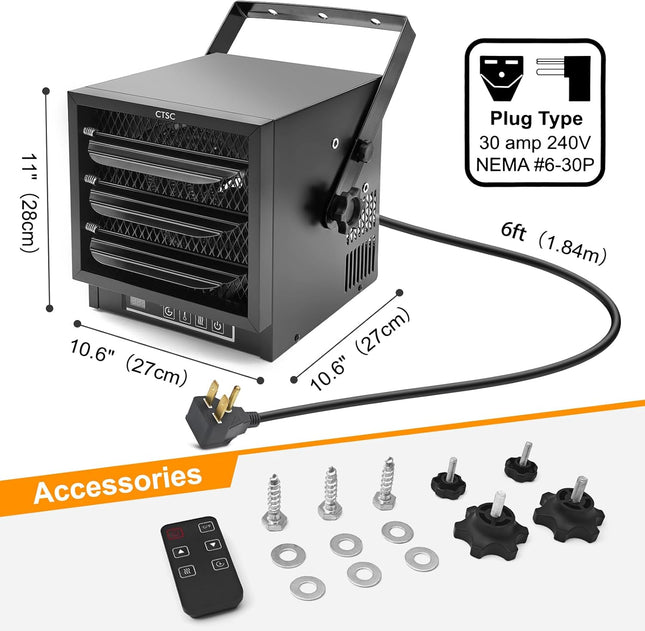 CTSC 4800W Garage Heater, Electric Shop Heater, 240V/30Amps Plug, Fan-Forced The