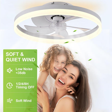Leoezya Modern Flush Mount Low Profile Ceiling Fans with Lights and Remote, 6 Sp
