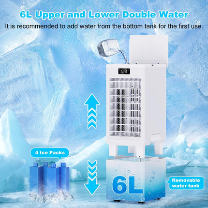 OEARE 3-in-1 Evaporative Air Cooler, 6L Windowless Portable Swamp Cooler with 4 Ice Packs, Remote & 12H Timer