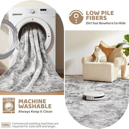 UERMEI 5x7 Area Rug Living Room Rugs - Washable Neutral Modern Abstract Soft Thi