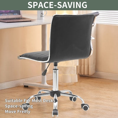 BWE Black Contemporary Ergonomic Adjustable Height Swivel Faux Leather Desk Chai