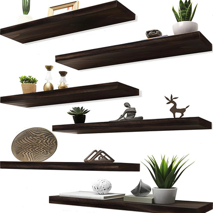 24 Inch Floating Shelves for Wall Rustic Brown Wood Wall Shelves for Bedroom Set