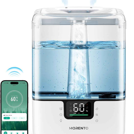 MORENTO Smart Humidifiers for Bedroom Large Room Home, 6L Cool Mist Top Fill Humidifier with Essential Oil Diffuser, Smart App & Voice Control, for Nursery & Plants, White, 1 Pack + 7 Color NightLight
