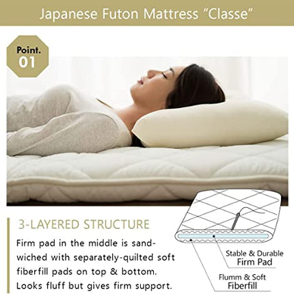 EMOOR Japanese Futon Mattress CLASSE Twin Made in Japan White, Foldable Floor Sl