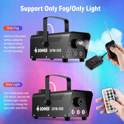 Donner DFM-500 500W Fog Machine with Controllable RGB LED Lights, DJ Smoke Machi