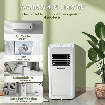 INCOMPLETE AAOBOSI 8000 BTU Portable Air Conditioner, 4-in-1 WiFi AC for Rooms up to 182 Sq Ft (Unit Only)
