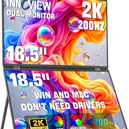 InnoView 18.5" Dual Portable Monitor 2K 200Hz 100% sRGB - Foldable & Stackable D