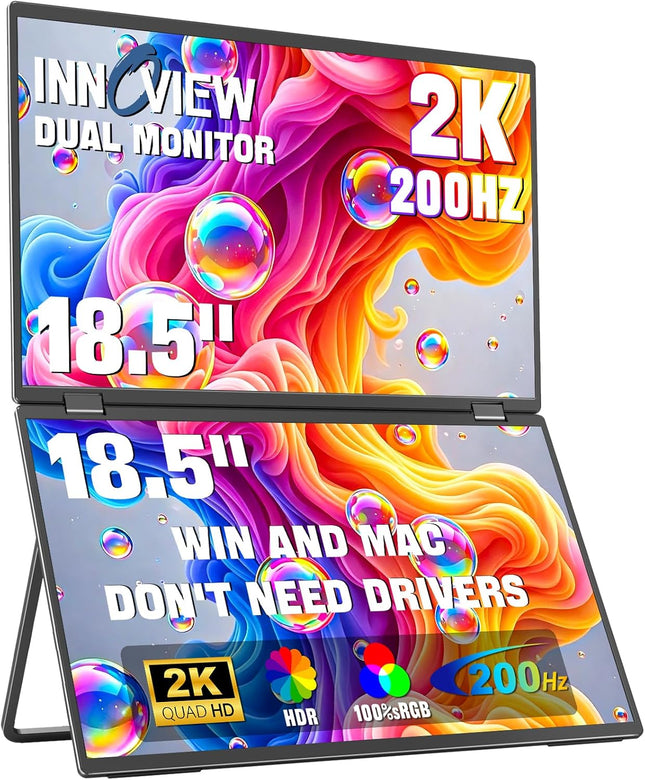 InnoView 18.5" Dual Portable Monitor 2K 200Hz 100% sRGB - Foldable & Stackable D