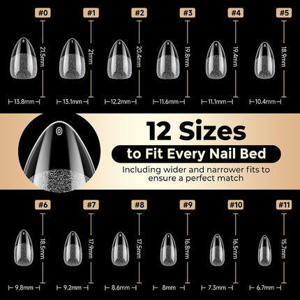 Short Almond Nail Tips: 504pcs Tri-Layer Core Soft Gel Nail Tips, Pre-Etched Sho