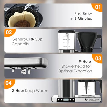 Homtone 8 Cup Coffee Maker-Programmable Brewer Meet SCA Standards:4-6 Mins Adjus