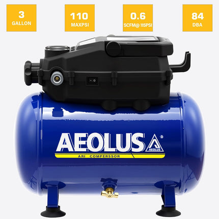 AEOLUS 3 Gallon 110 PSI Oil-Free Air Compressor, Portable Tank for Auto Repair, Tire Inflation & Spray Painting, 16.8 lb