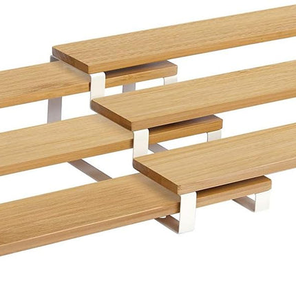 SONGMICS Bamboo Spice Rack, Set of 2 3 Tier Expandable Spice Rack, Storage Shelf