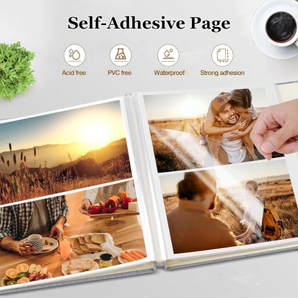 Finksy Large Photo Album Self Adhesive for 3x5 4x6 5x7 8x10 Pictures Linen Scrap