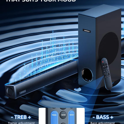 180W Sound Bar MEREDO 2 in 1 Detachable Soundbar for TV 2.1CH Soundbar with Subw