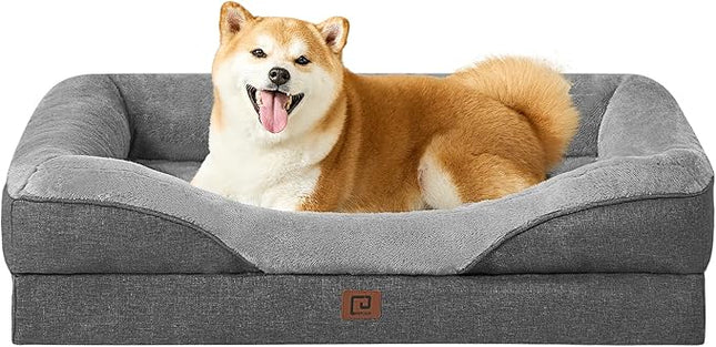 EHEYCIGA Memory Foam Dog Bed for Large Sized, Orthopedic Dog Sofa with Sides and