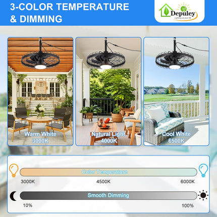 Depuley Outdoor Ceiling Fan with Light: 20 Inch Waterproof Gazebo Fans with Ligh