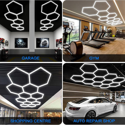 LZHOME Hexagon LED Garage Lights, 11 Grids 48 Pack, 52800 Lumens 5000K Natural White Ceiling Lighting for Shop & Gym
