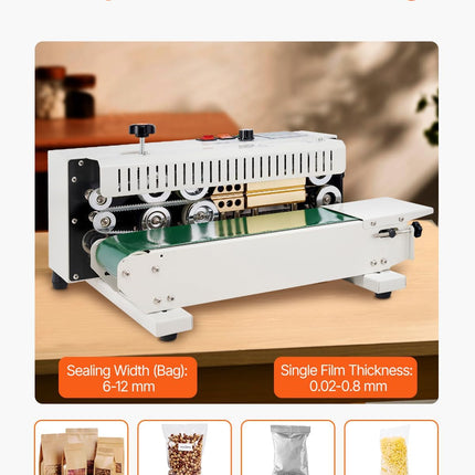 VEVOR Continuous Bag Band Sealing Machine, 0.24-0.47 in/6-12 mm Seal Width, Hori